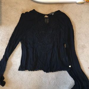 Black crop top with bell sleeves